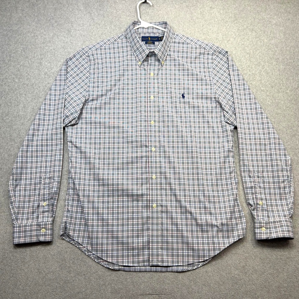 Ralph Lauren Performance Shirt Men XL Gray Plaid Long Sleeve Slim Fit Button